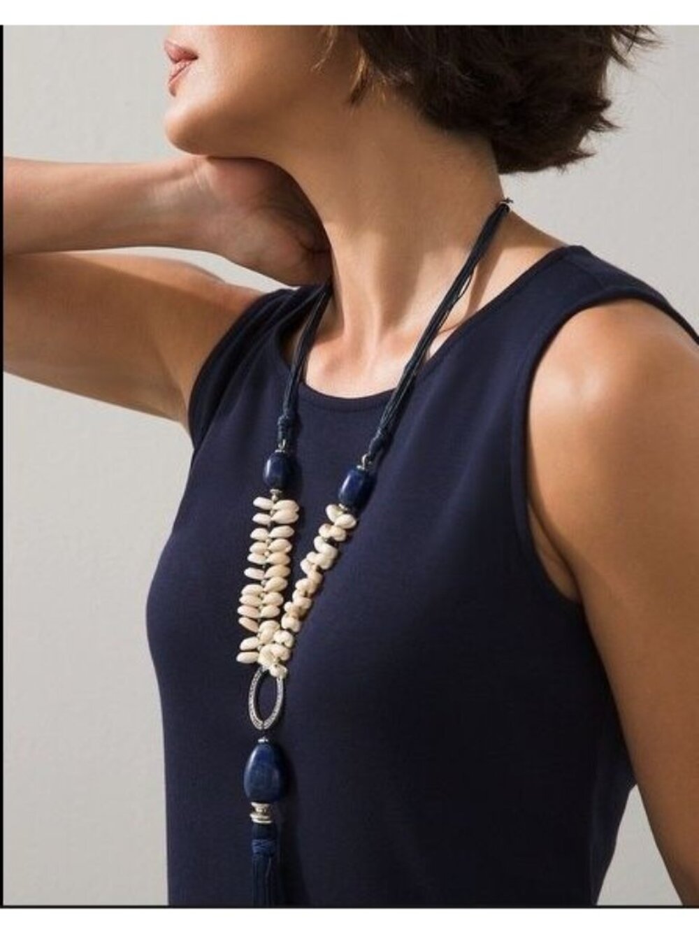 Chico's Faux Shell Tassel Tropical Coastal Necklace NEW $89 Beach Coastal Boho